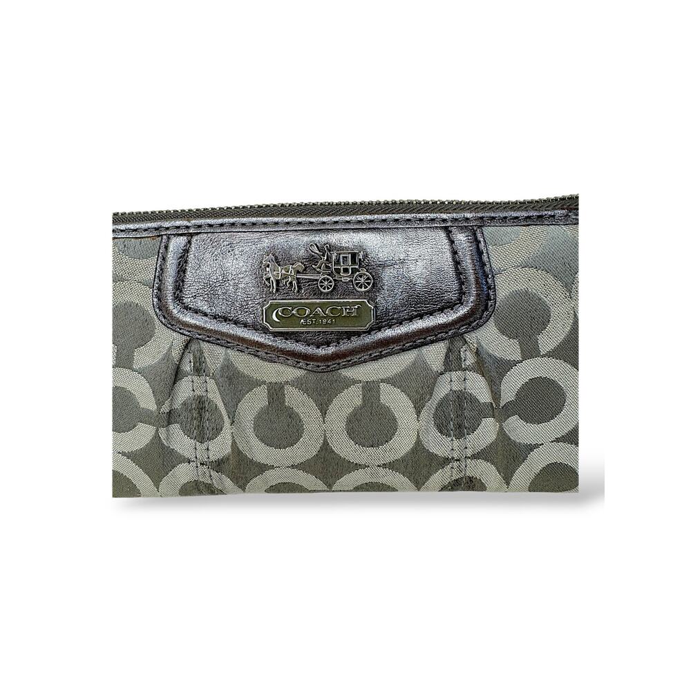 Coach Signature C Zip Around Accordion Wallet Gray Pewter Silver Horse& Carriage - Picture 7 of 10